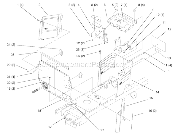 Toro 72085 (8900001-8900399)(1998) Lawn Tractor Hoodstand And Firewall Diagram