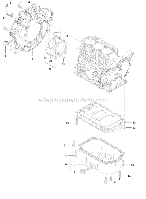 Toro 72096 (407110000-408851916) Z Master Professional 7500-D Series , With 96in Rear Discharge Riding Mower Flywheel Housing And Oil Sump Assembly Diagram