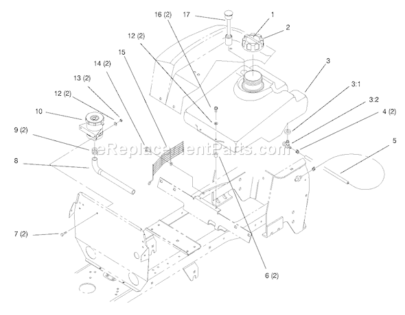 Toro 72102 (8900400-8999999)(1998) Lawn Tractor Fuel Tank and Hydro Reservoir Diagram