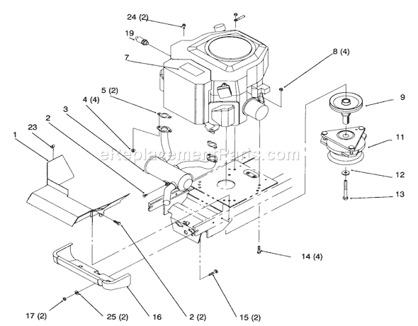 Toro 72103 (5900601-5999999)(1995) Lawn Tractor Twin Cylinder Engine, Muffler, and P.t.o. Diagram