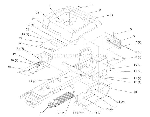 Toro 72104 (8900600-8999999)(1998) Lawn Tractor Fender and Footrest Diagram