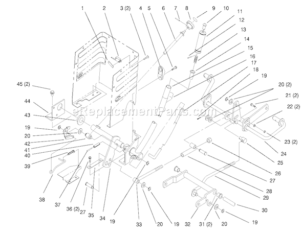 Toro 72104 (8900600-8999999)(1998) Lawn Tractor Lift Lever and Height Of Cut Diagram