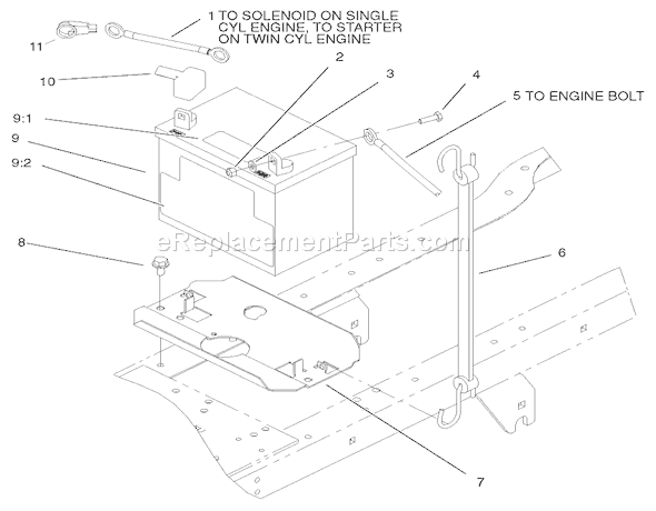 Toro 72107 (210000001-210999999)(2001) Lawn Tractor Battery Assembly Diagram