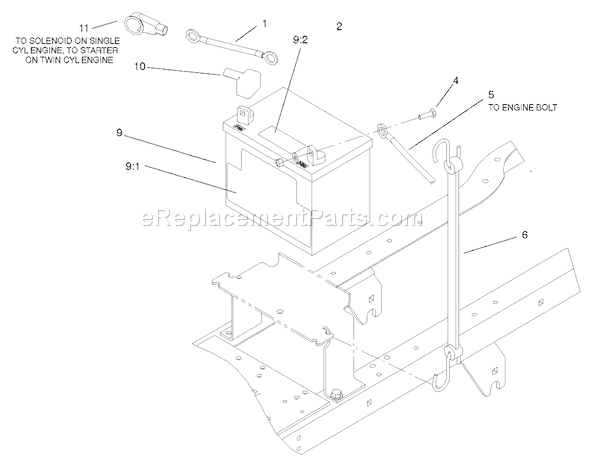Toro 72108 (210000001-210999999)(2001) Lawn Tractor Battery Assembly Diagram