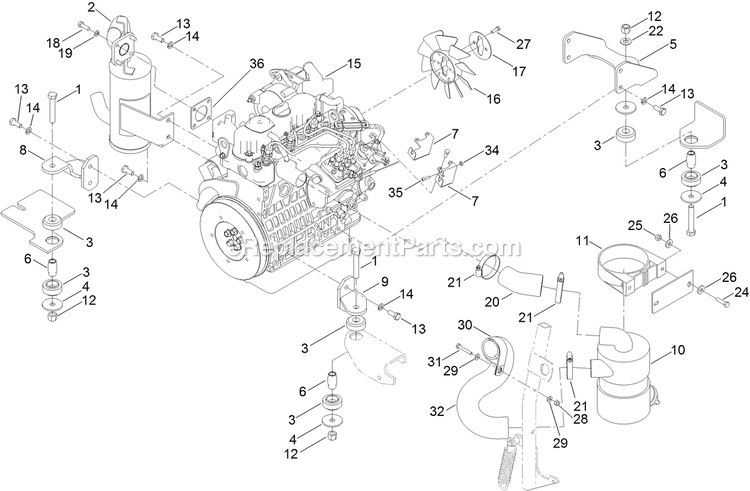 Toro 72264TE (409547310-999999999) Z Master Professional 7000 , With 132cm Turbo Force Side Discharge Mower Engine, Exhaust And Air Intake Assembly Diagram