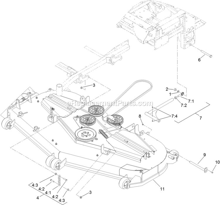 Toro 72274 (400000000-406427788) Z Master Professional 7000 , With 72in Turbo Force Side Discharge Mower Deck Connection Assembly Diagram