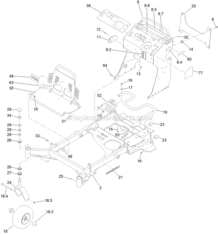 Toro 72519 (400000000-407087879) With 52in Turbo Force Cutting Unit GrandStand Mower Frame Assembly Diagram