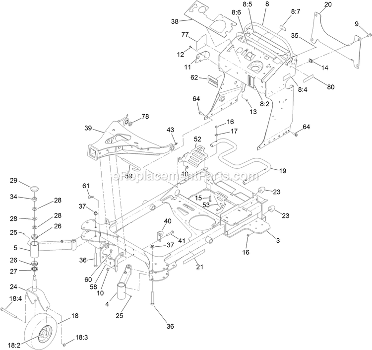 Toro 72523 (400000000-406990732) With 60in Turbo Force Cutting Unit GrandStand Multi Force Mower Frame Assembly Diagram