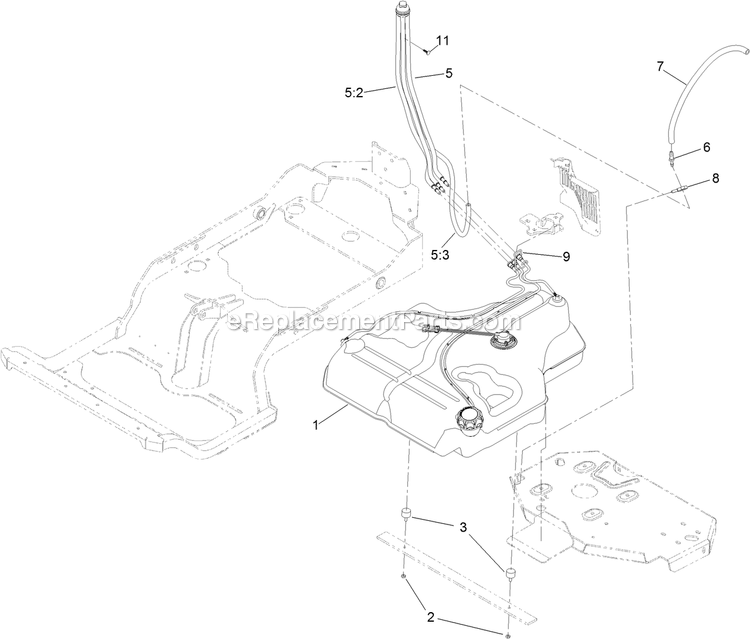 Toro 72910 (409219336-409521811) Z Master Professional 5000 , With 60in Turbo Force Side Discharge Mower Fuel System Assembly Diagram