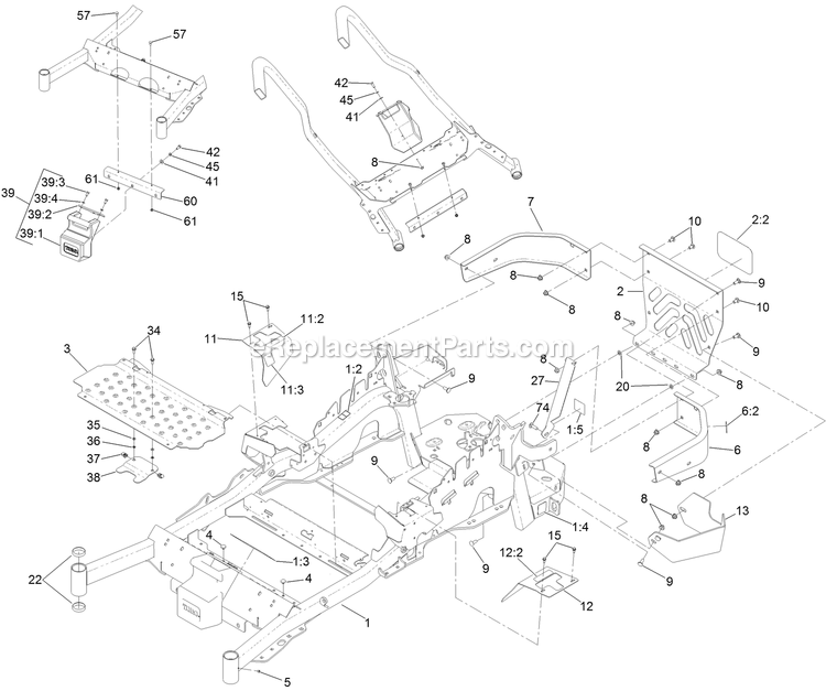 Toro 72942TE (400000000-410999999) Z Master Professional 6000 Series , With 152cm Rear Discharge Riding Mower Frame Assembly Diagram