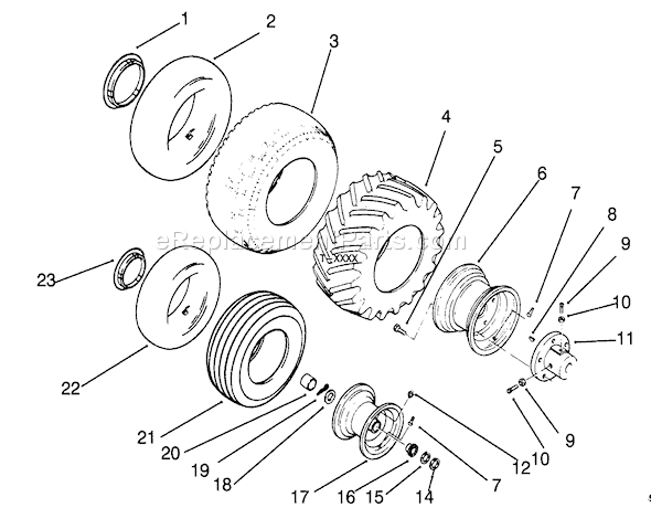 Toro 73380 (3900001-3999999)(1993) Lawn Tractor Wheels And Tires Diagram