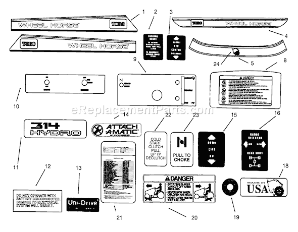 Toro 73401 (5900001-5900260)(1995) Lawn Tractor Decals Diagram