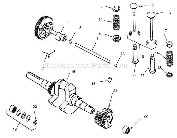 Toro 73401 (5900001-5900260)(1995) Lawn Tractor Camshaft, Crankshaft And Valves Diagram