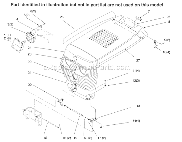 Toro 73402 (6900001-6999999)(1996) Lawn Tractor Hood And Grille Diagram