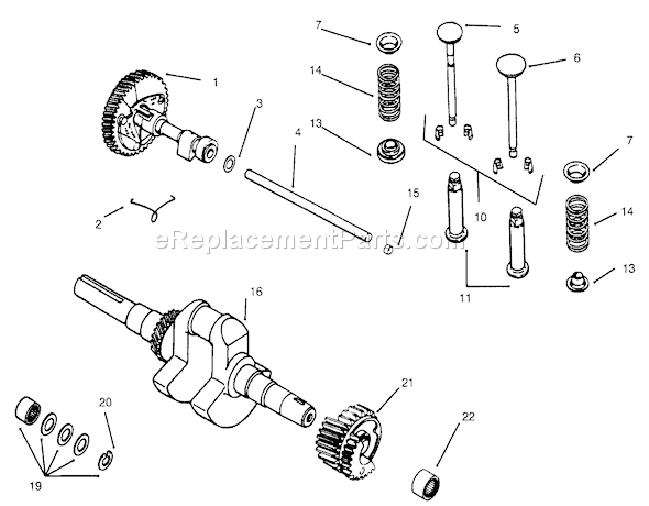 Toro 73402 (6900001-6999999)(1996) Lawn Tractor Camshaft, Crankshaft And Valves Diagram