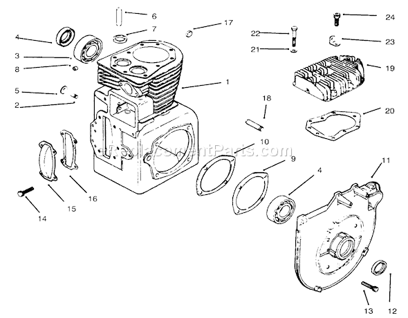 Toro 73402 (6900001-6999999)(1996) Lawn Tractor Crankcase And Cylinder Head Diagram