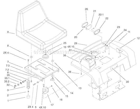 Toro 73449 (210000001-210999999)(2001) Lawn Tractor Fender, Seat and Tail Lights/Reflectors Assembly Diagram