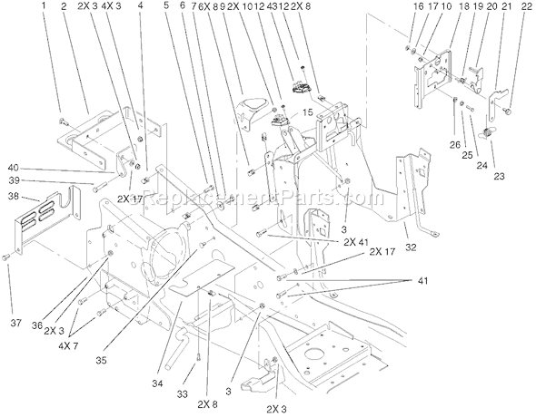 Toro 73542 (220000001-220999999)(2002) Lawn Tractor Steering Tower & Fuel Tank Supports Assembly Diagram
