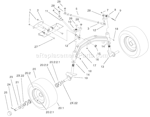 Toro 73542 (220000001-220999999)(2002) Lawn Tractor Tie Rods, Spindle & Front Axle Assembly Diagram