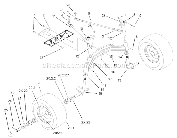 Toro 73542 (230000001-230999999)(2003) Lawn Tractor Tie Rod, Spindle and Front Axle Assembly Diagram