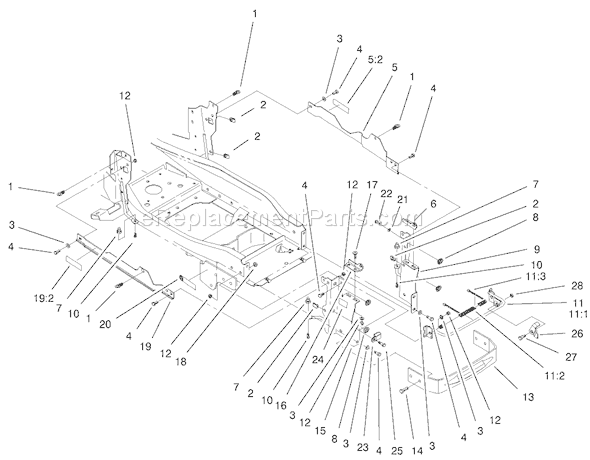 Toro 73552 (200000001-200999999)(2000) Lawn Tractor Bumper & Hood Support Assembly Diagram