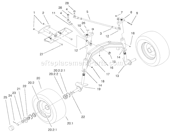 Toro 73552 (200000001-200999999)(2000) Lawn Tractor Tie Rods, Spindle, & Front Axle Assembly Diagram