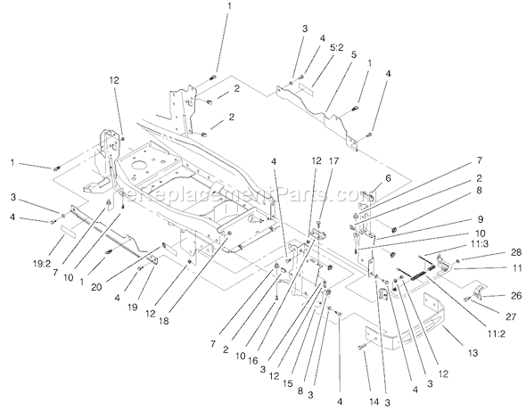 Toro 73561 (200000201-200999999)(2000) Lawn Tractor Bumper & Hood Support Assembly Diagram
