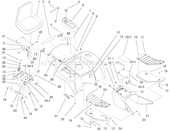Toro 73561 (200000201-200999999)(2000) Lawn Tractor Fender, Footrest, & Seat Assembly Diagram