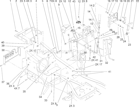 Toro 73561 (250000001-250999999)(2005) Lawn Tractor Steering Tower and Fuel Tank Support Assembly Diagram