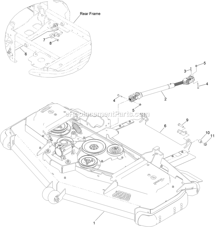Toro 74029 (400000000-999999999) Z Master Professional 7500-D Series , With 72in Rear Discharge Riding Mower Deck And Driveshaft Assembly Diagram