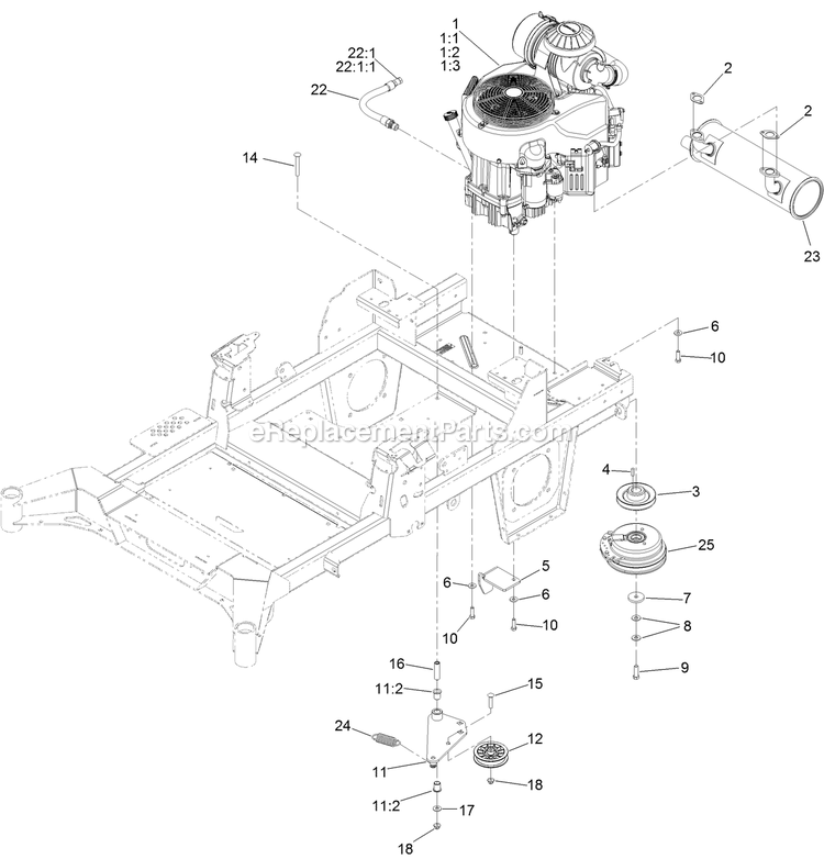 Toro 74050 (411424069-411424076) 52in Z Master 4000 Engine, Clutch And Muffler Assembly Diagram