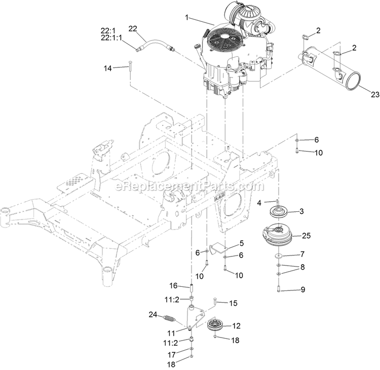 Toro 74056TE (409854760-409854775) 152cm Z Master 4000 Engine, Clutch And Muffler Assembly Diagram