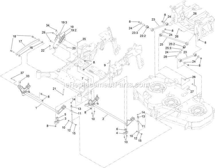 Toro 74060 (400000000-402252574) Z Master Professional 7500-D , With 60in Turbo Force Side Discharge Mower Deck Lift Assembly Diagram