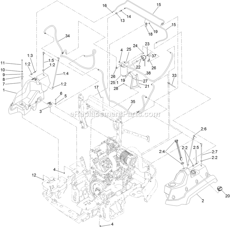 Toro 74072 (400000000-403226743) Z Master Professional 7500-D , With 72in Turbo Force Side Discharge Mower Fuel System Assembly Diagram