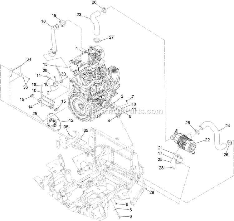 Toro 74074 (404400000-999999999) Z Master Professional 7500-D Series , With 72in Rear Discharge Riding Mower Engine And Air Cleaner Assembly Diagram