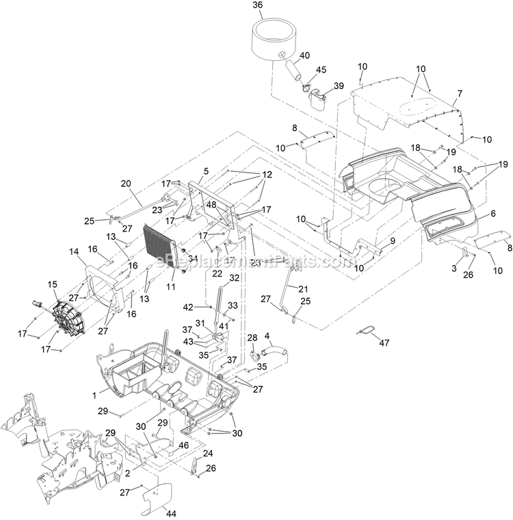 Toro 74090 (410000000-999999999) 96in Air Cool Z Master Professional Riding Mower Hood And Oil Cooler Assembly Diagram