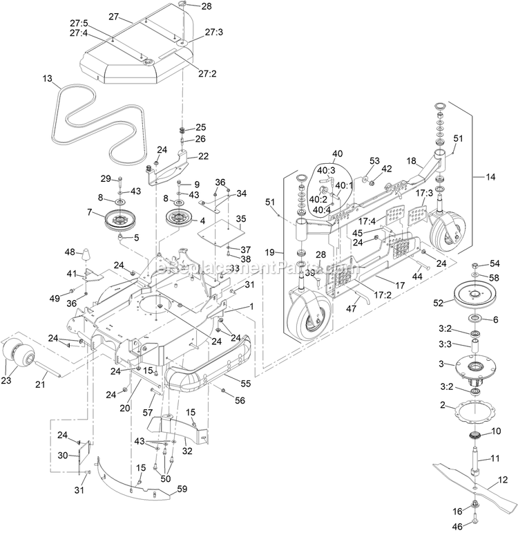 Toro 74090 (410000000-999999999) 96in Air Cool Z Master Professional Riding Mower Lh Wing Deck Assembly Diagram
