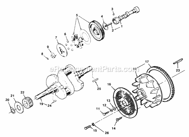Toro 74140 (690001-699999) (1996) Lawn Tractor Crankshaft, Camshaft and Flywheel Diagram