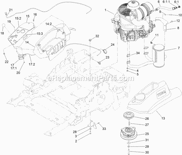 Toro 74141 (312000001-312999999) Z Master Commercial 2000 Series Riding Mower, With 48in Turbo Force Side Discharge Mower, 2012 Engine, Muffler and Control Panel Assembly Diagram