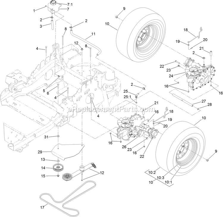 Toro 74141 (316000001-316999999)(2016) Z Master 2000 , With 48in Turbo Force Side Discharge Mower Hydro Drive System Assembly Diagram
