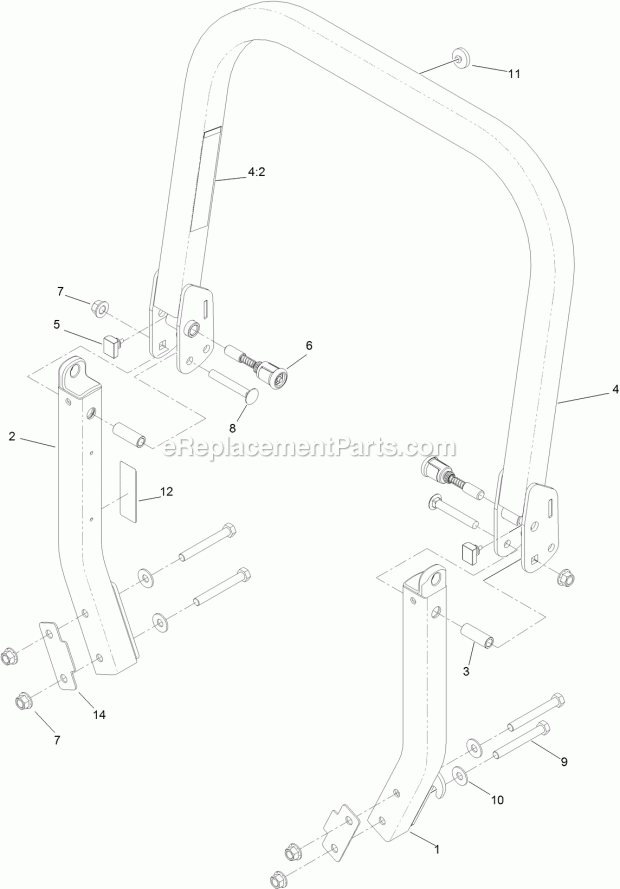 Toro 74142TE (315000001-315999999) Z Master Commercial 2000 Series Riding Mower, With 48 Turbo Force Side Discharge Mower, 2015 Roll-Over Protection System Assembly No. 116-0231 Diagram