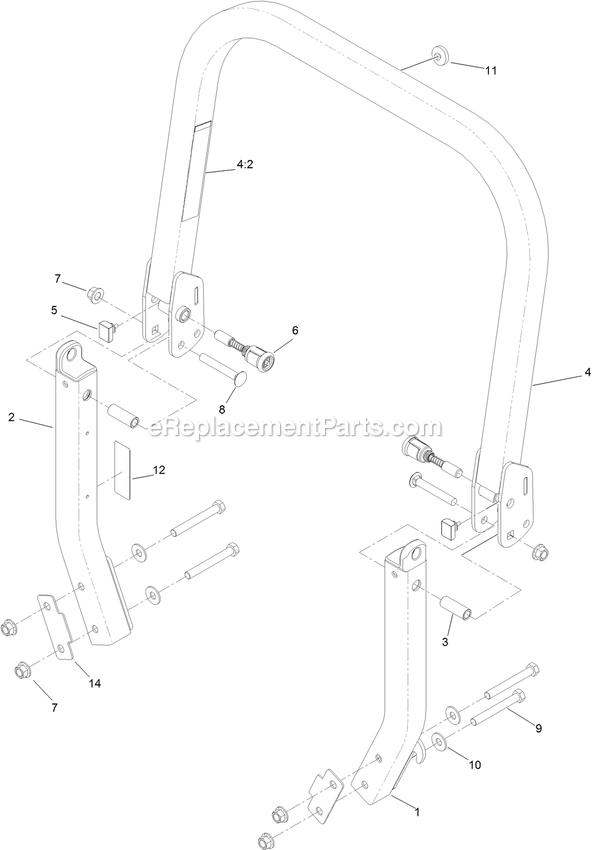 Toro 74142TE (316000001-316999999)(2016) Z Master 2000 , With 48 Turbo Force Side Discharge Mower Roll-Over Protection System Assembly Diagram
