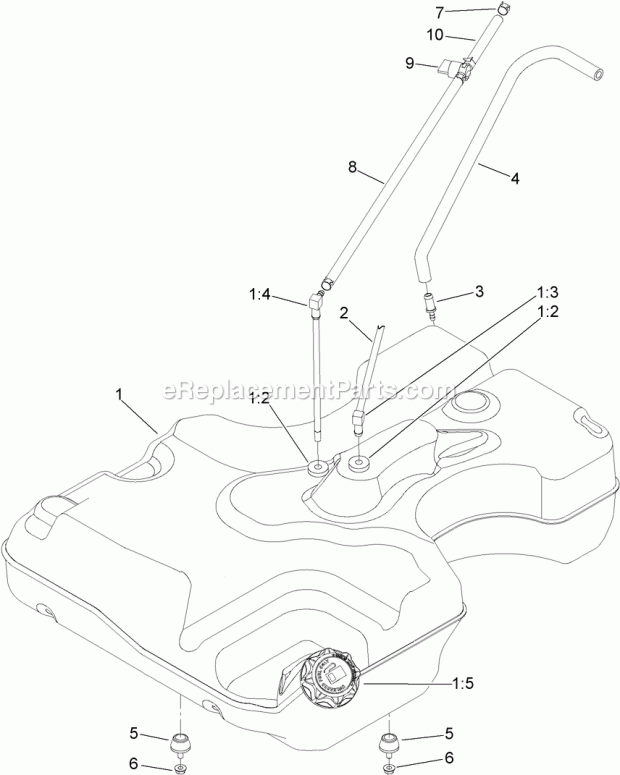 Toro 74145 (313000001-313999999) Z Master Commercial 2000 Series Riding Mower, With 60in Turbo Force Side Discharge Mower, 2013 Fuel Tank and Hose Assembly Diagram