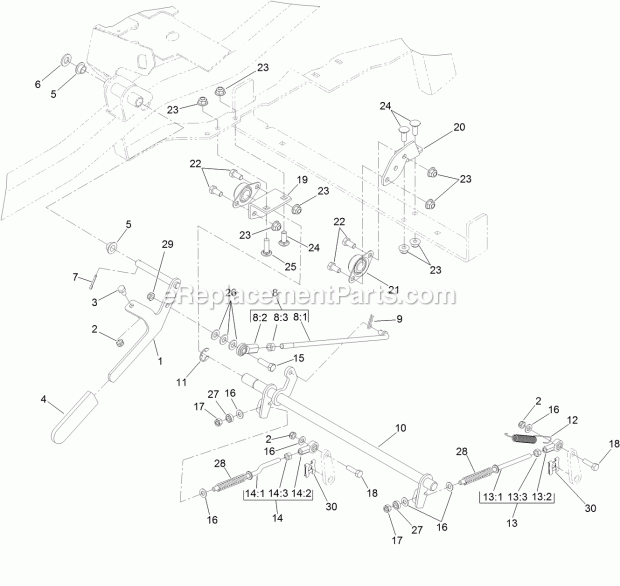 Toro 74145 (314000001-314999999) Z Master Commercial 2000 Series Riding Mower, With 60in Turbo Force Side Discharge Mower, 2014 Parking Brake Assembly Diagram