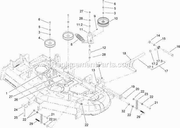Toro 74167TE (240000001-240999999) Z153 Z Master, With 132cm Sfs Side Discharge Mower, 2004 Idler Pulley, Lift Strut and Chain Assembly Diagram