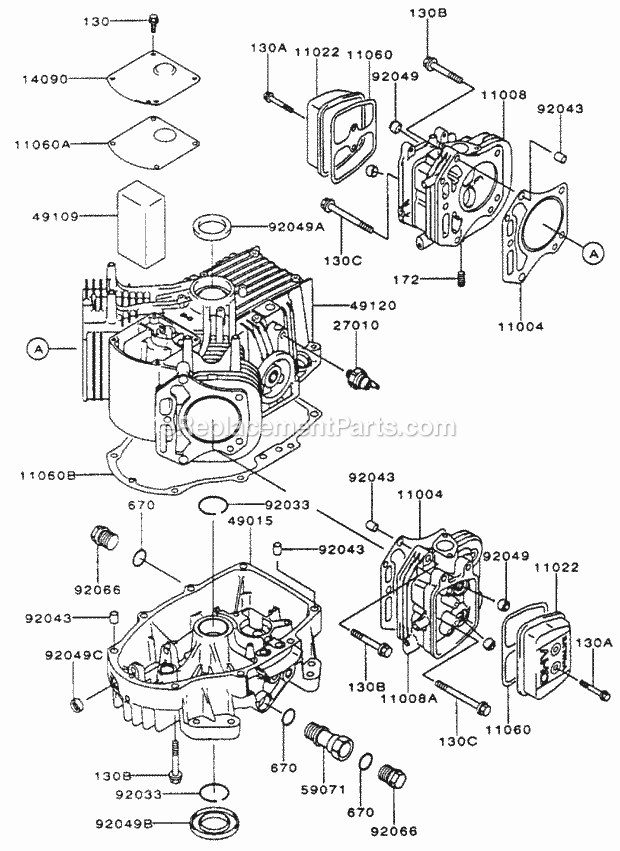 Toro 74170 (990001-999999) (1999) Z147 Z Master, With 44-in. Sfs Side Discharge Mower Cylinder/Crankcase Assembly Kawasaki Fh500v-As10 Diagram