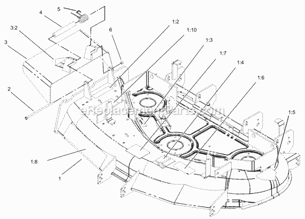 Toro 74177 (230007001-230999999) Zero-Turn Lawn Mower Deck and Deflector Assembly No. 106-5884 Diagram