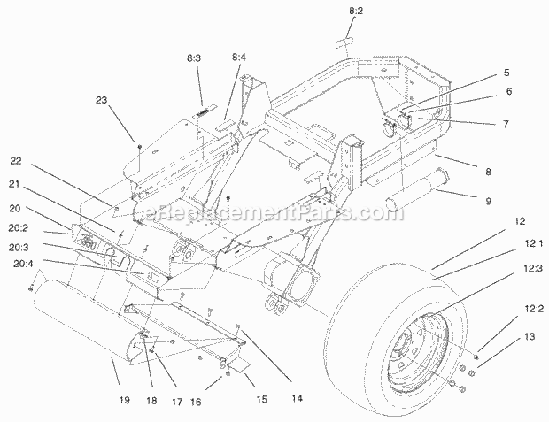 Toro 74187 (200000001-200000500) Z350 Z Master, W/48-in. Mower And Bag, 2000 Traction Frame Assembly Diagram