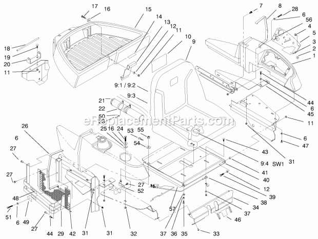 Toro 74191 (890001-890159) (1998) Z320 Z Master, With 122cm Mower And Bagger Seat and Fenders Diagram