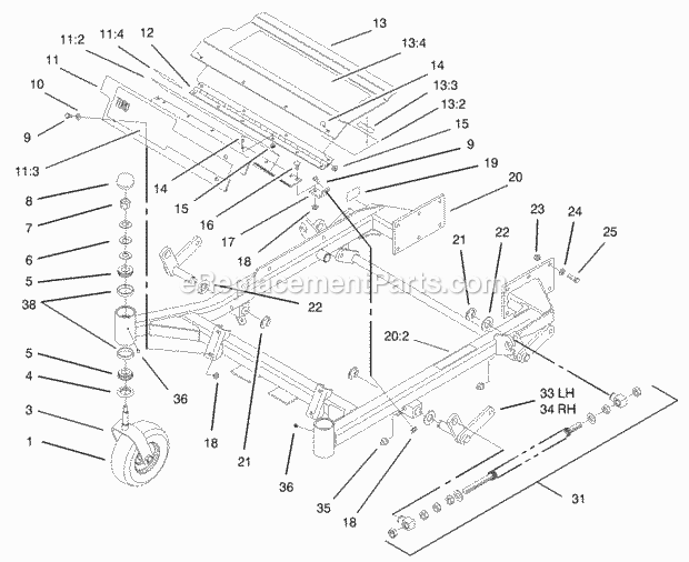 Toro 74197 (230007001-230999999) Z153 Z Master, With 52-in. Sfs Side Discharge Mower, 2003 Front Frame Assembly Diagram